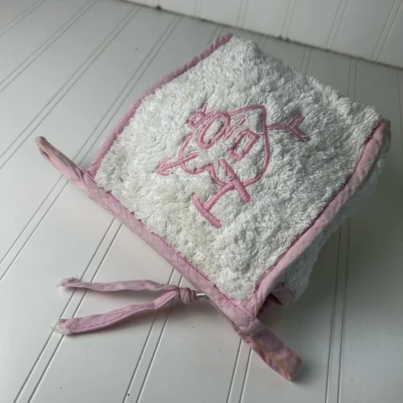 White Fluffy “I love Dior” White and Pink Dior Nylon TerryClothed Cosmetic Bag